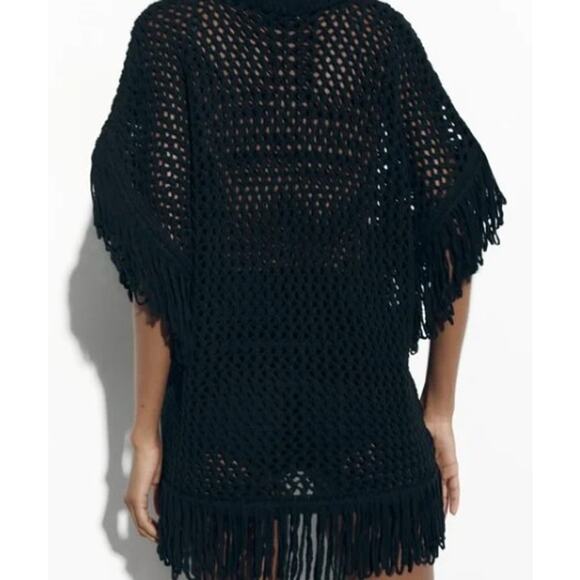 Zara Black Knit Top with Long Black Fringe Small - Medium - Picture 3 of 8